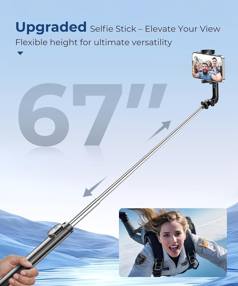Fuloview 67‘’ Selfie Stick Travel Tripod, Extendable Tripod for iPhone with Wireless Remote Control and Phone Holder, iPhone Stand for Photograph, Compatible with All Cell Phones, Black - Image 2